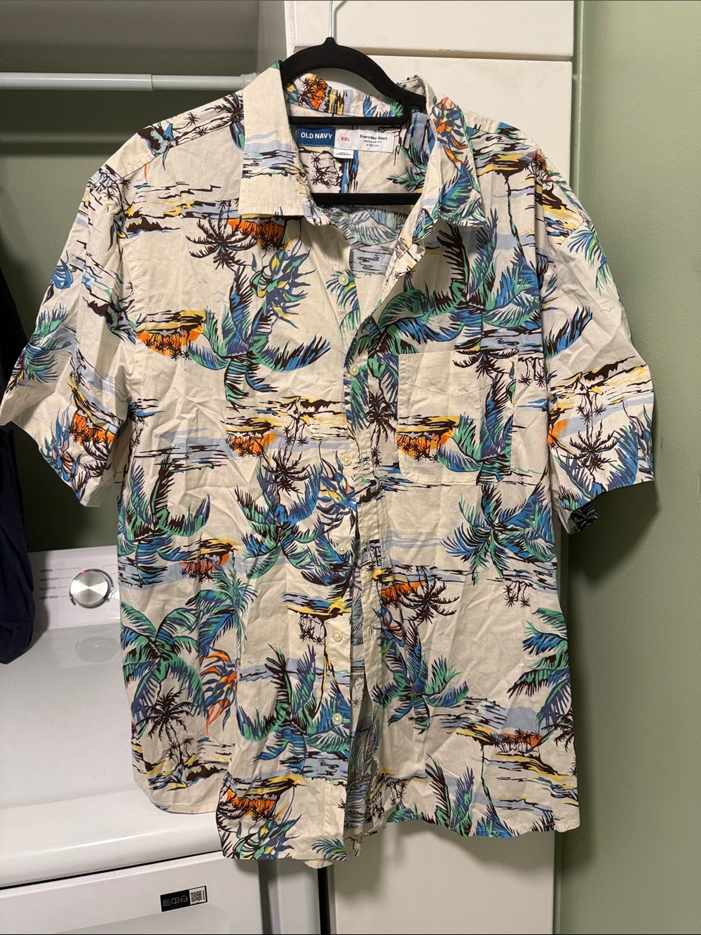 Old Navy Beige Tropical Print Short-Sleeve Shirt